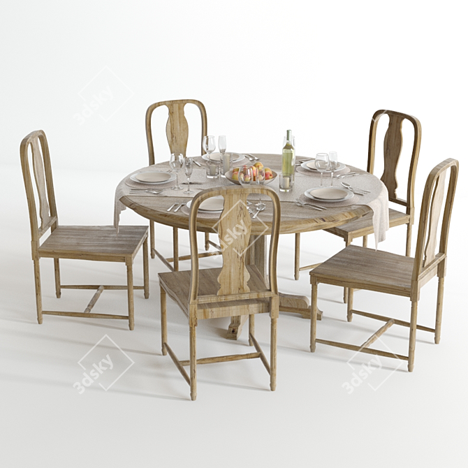 Premium Pottery Barn Dining Set 3D model image 3