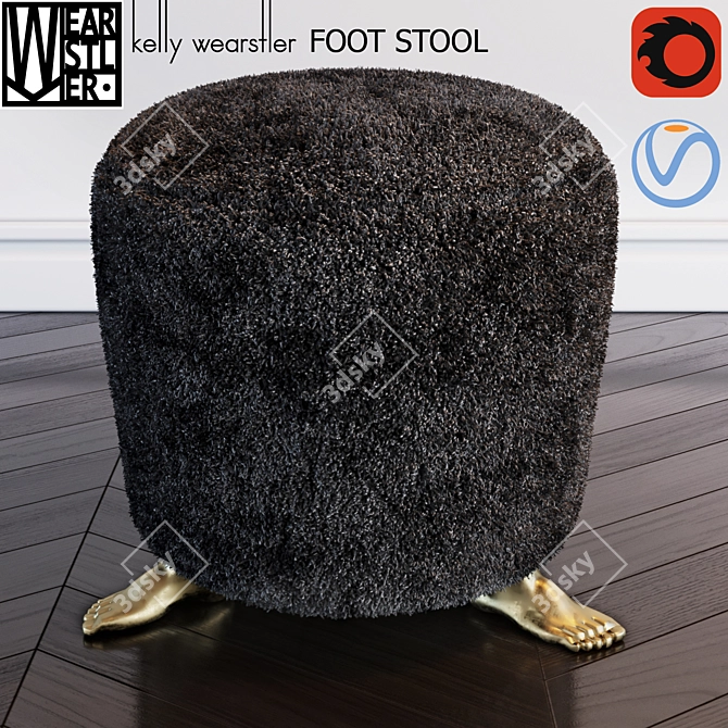 Luxury Shearling Foot Stool 3D model image 1