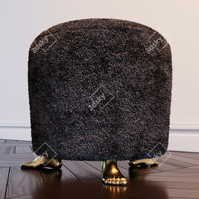 Luxury Shearling Foot Stool 3D model image 2