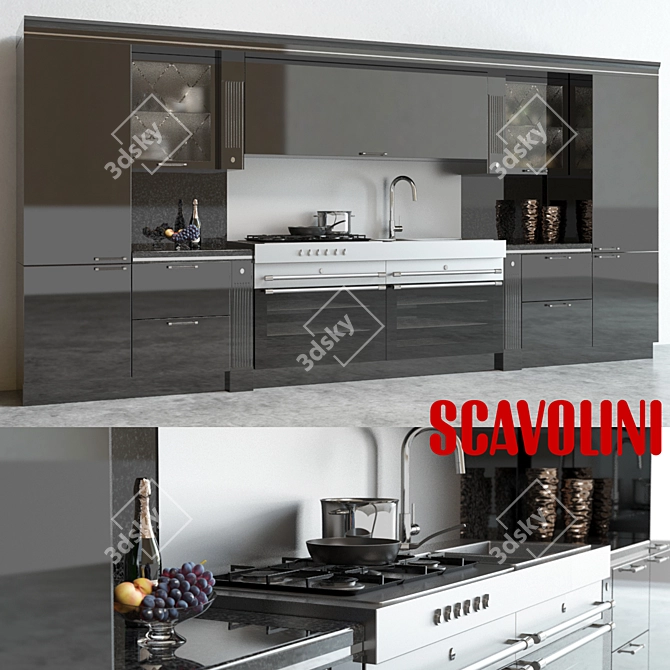 Stunning Scavolini Baccarat Kitchen - Sleek Black Design 3D model image 1