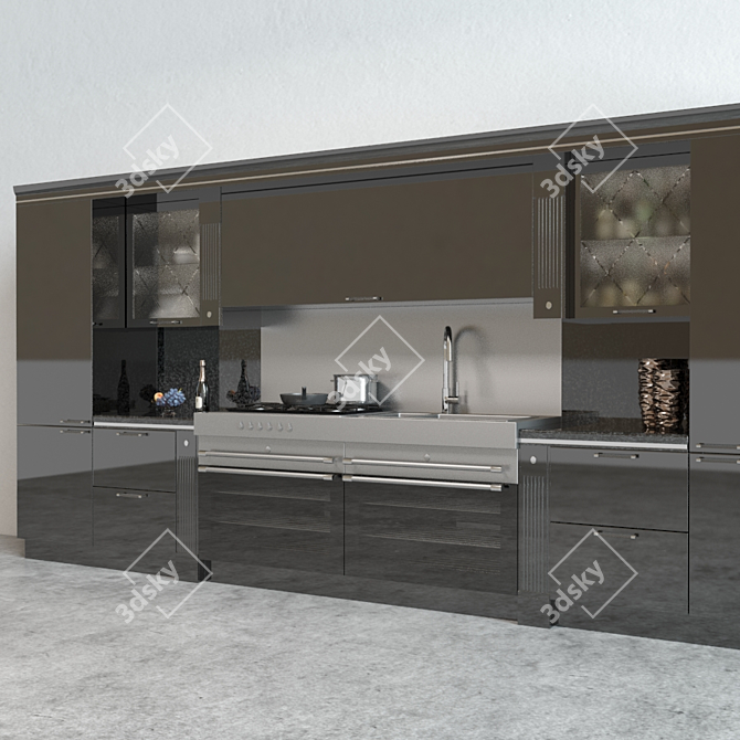 Stunning Scavolini Baccarat Kitchen - Sleek Black Design 3D model image 2