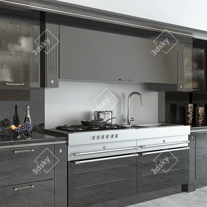 Stunning Scavolini Baccarat Kitchen - Sleek Black Design 3D model image 3