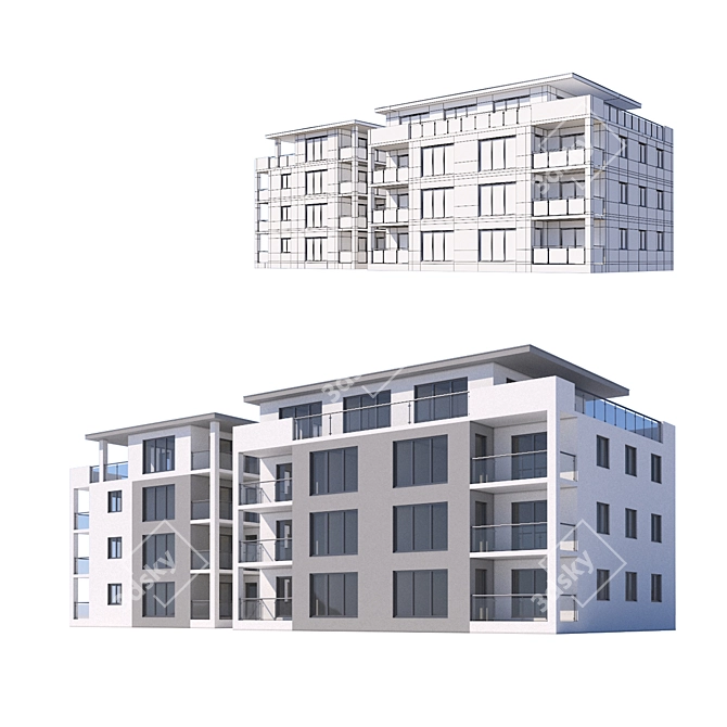 Modern Building Design for VRay 3D model image 1