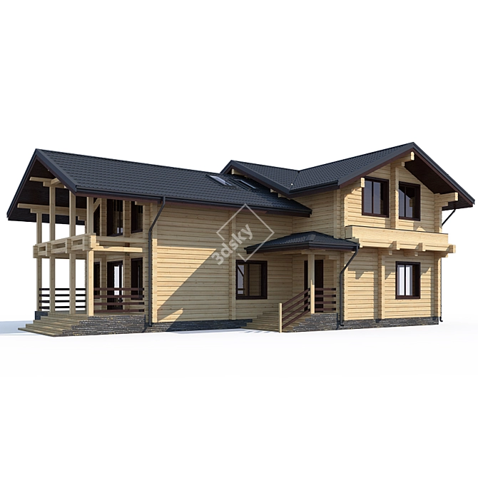 Rustic Log Home Retreat 3D model image 1