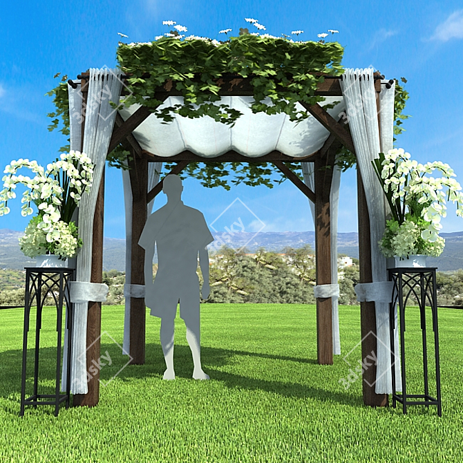 Elegant Beach Wedding Umbrella 3D model image 2