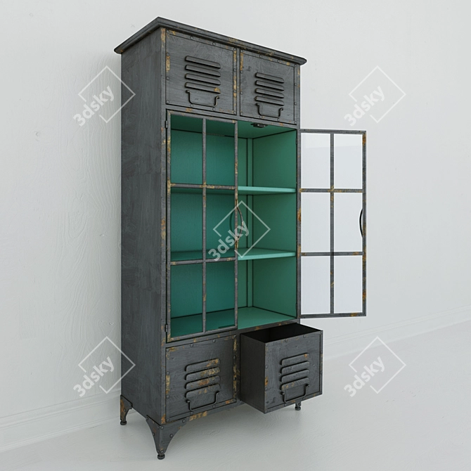 Turquoise Inside: Kiley Metal Locker Cabinet 3D model image 3