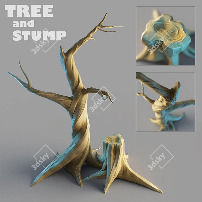 Stylized Tree & Stump: Detailed & Realistic 3D model image 1