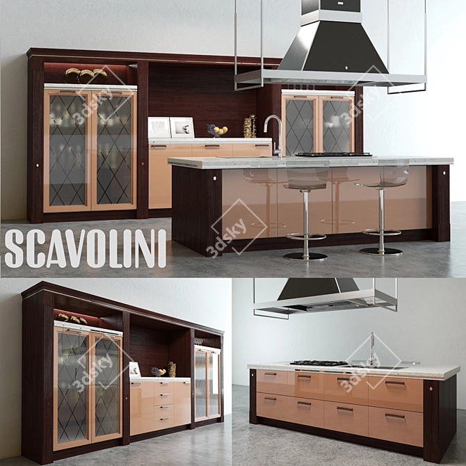 Modern Brown Baccarat Kitchen 3D model image 1