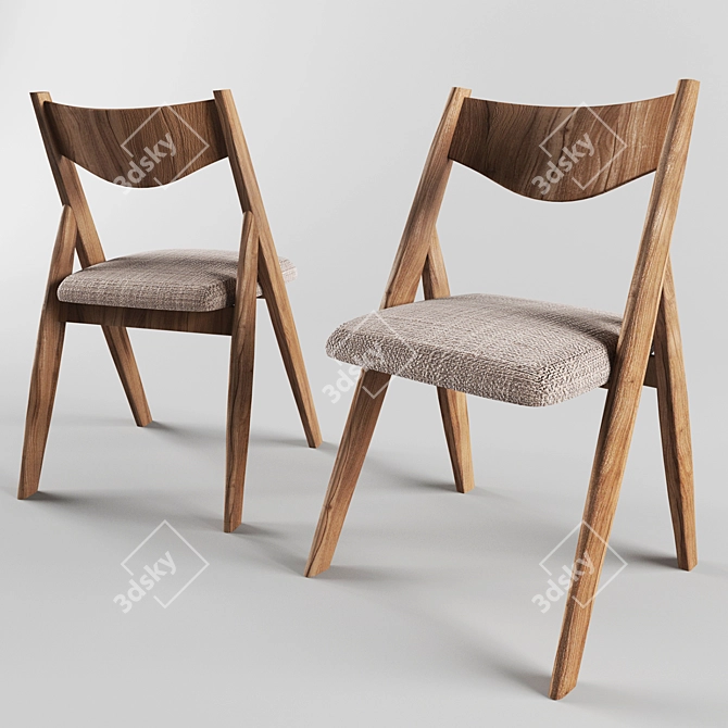 Modern Wood Kitchen Chair 3D model image 2