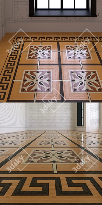 Modular Decorative Parquet Set - M158, M160, Border B023, B016 3D model image 3