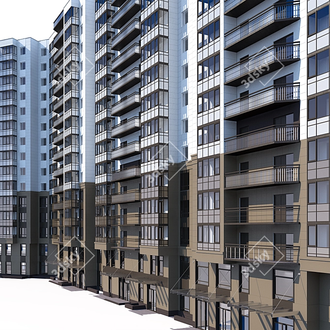Modern Multi-Level Residential Tower 3D model image 2