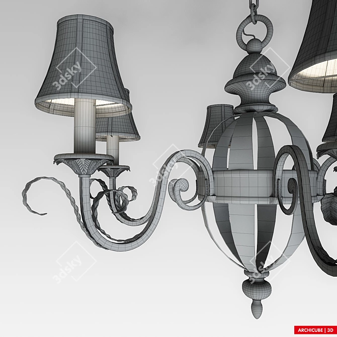 Black Metal Chandelier with Intricate Design 3D model image 3