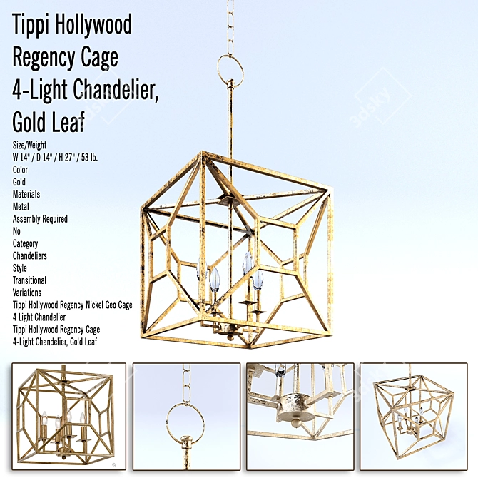 Antique Gold Tippi Cage Chandelier 3D model image 1