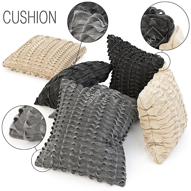 Cozy Wool Cushions Set 3D model image 1