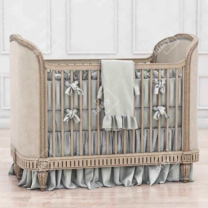 Distressed Linen Upholstered Crib 3D model image 1