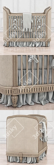 Distressed Linen Upholstered Crib 3D model image 2