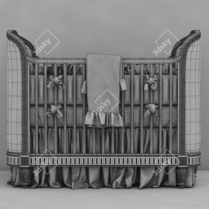 Distressed Linen Upholstered Crib 3D model image 3