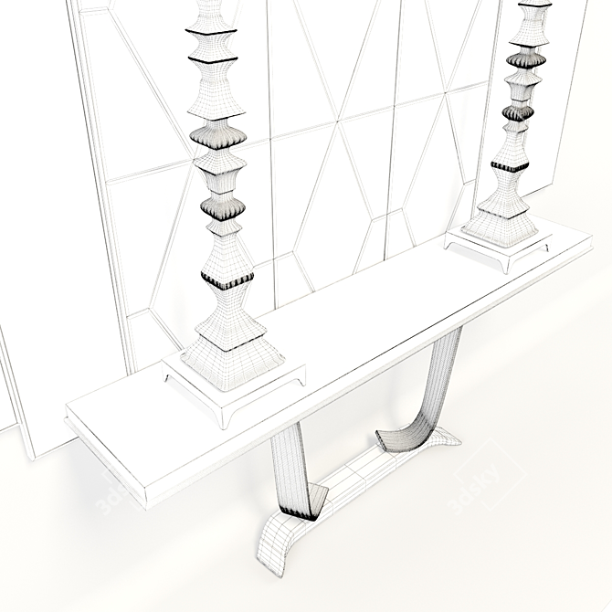 Contemporary Console Set with Mirror & Lamps 3D model image 3