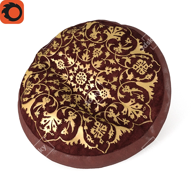 Gold Pattern Round Pillow 3D model image 1