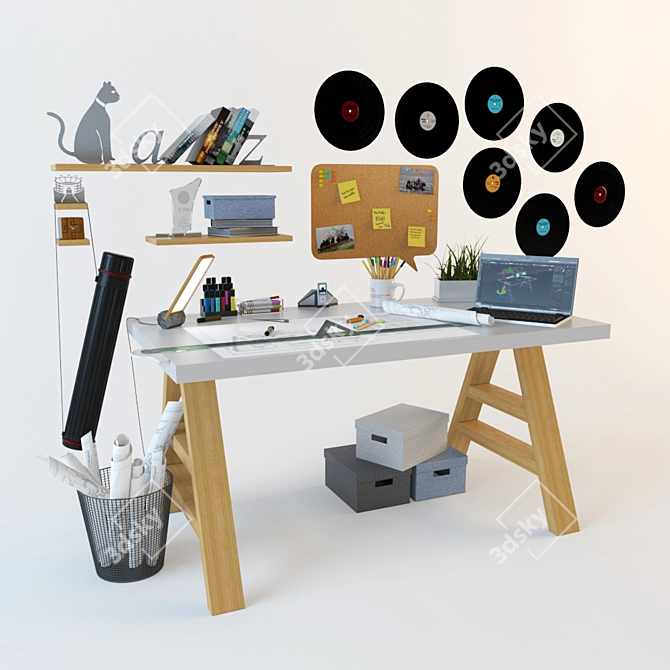 Architect's Desk Decor Set 3D model image 1