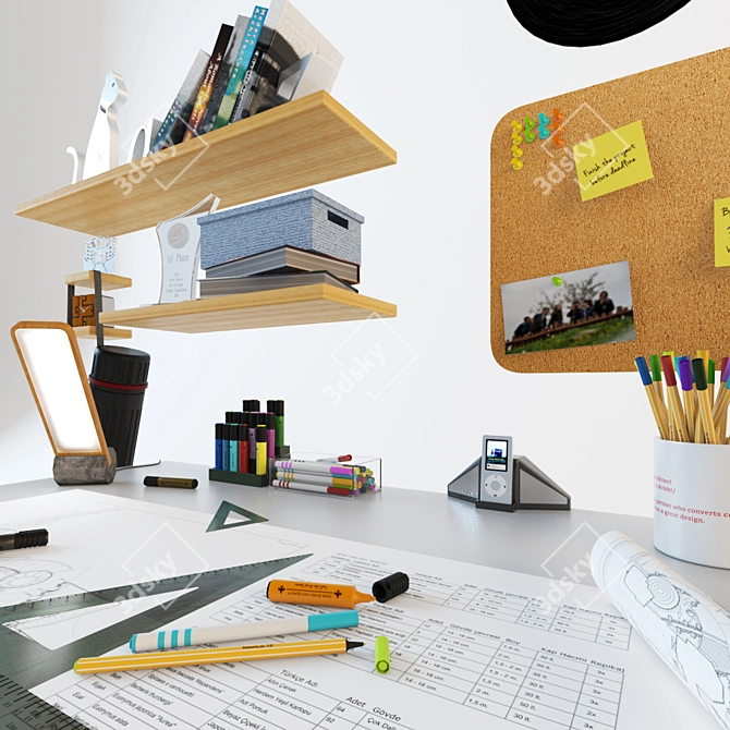 Architect's Desk Decor Set 3D model image 3