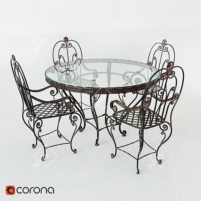 Elegant Wrought Iron Dining Set. 3D model image 1