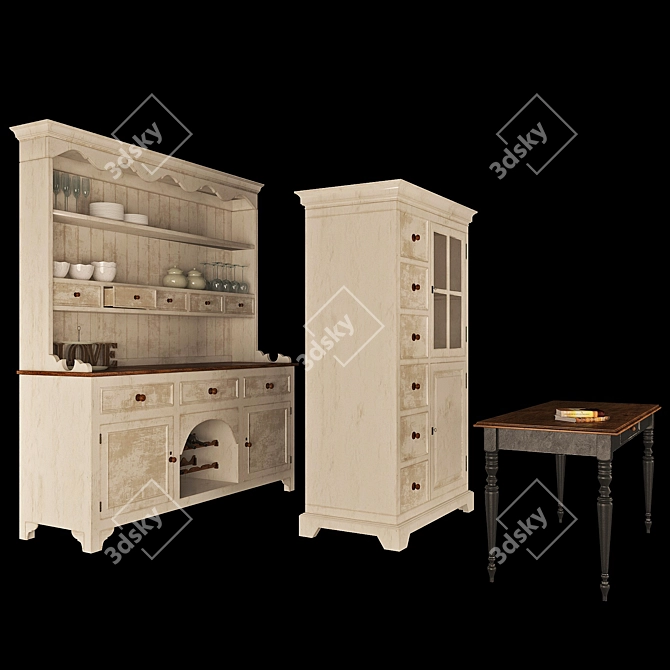 Elegant Decor Set: № 6 - Buffet, Vitrine, and Table 3D model image 2