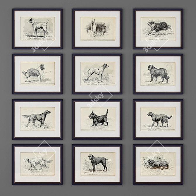 Title: Timeless Dog Breed Engravings 3D model image 1