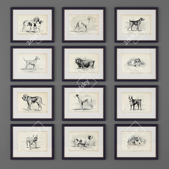 Title: Timeless Dog Breed Engravings 3D model image 2