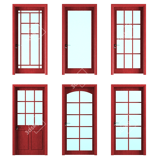 Six Pane Glass Wood Doors 3D model image 1