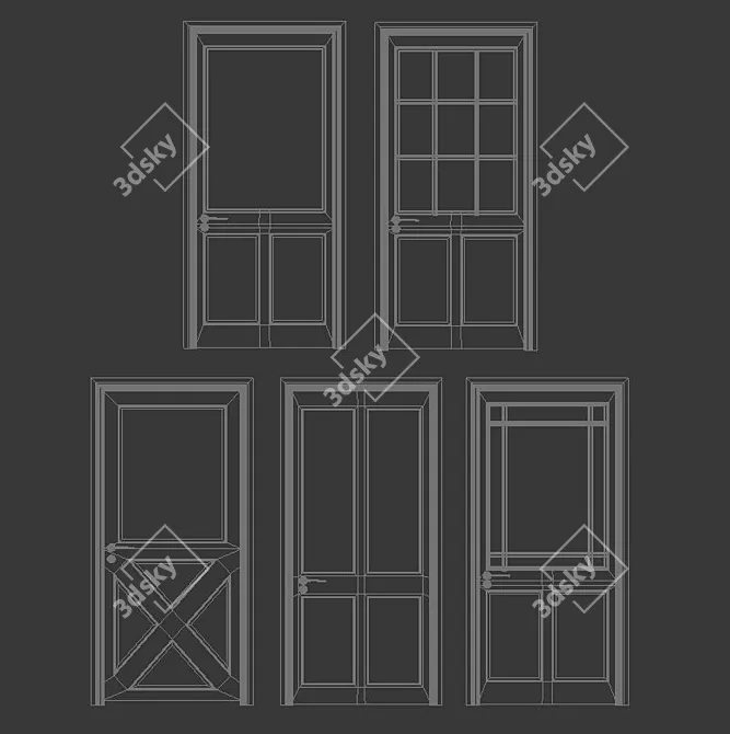 Beige Wood Pane Glass Doors 3D model image 2