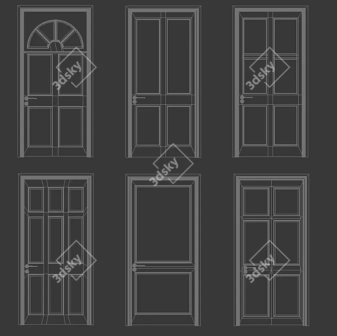 Beige Wood Doors with Pane Glass 3D model image 2