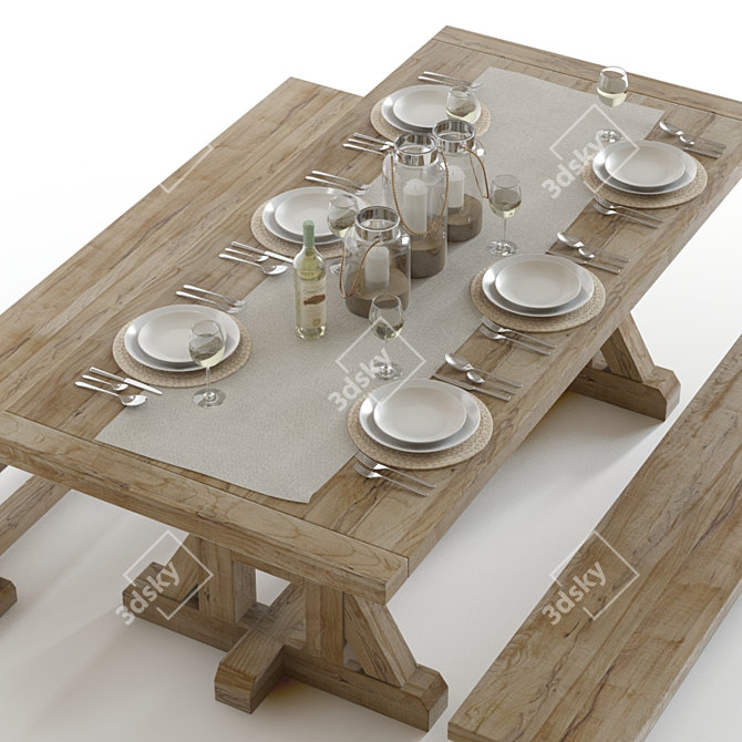 Pottery Barn Stafford - High-Detailed Dining Set 3D model image 2