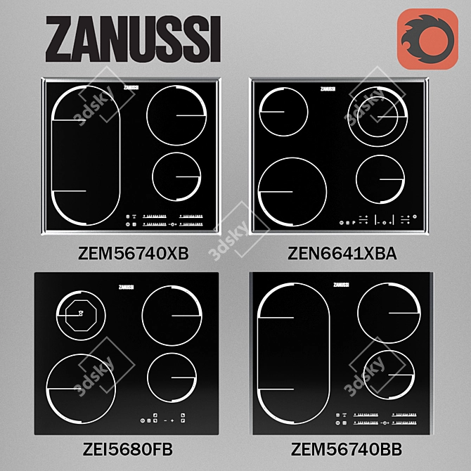 Title: Zanussi Set of Built-In Induction Cookers 3D model image 1