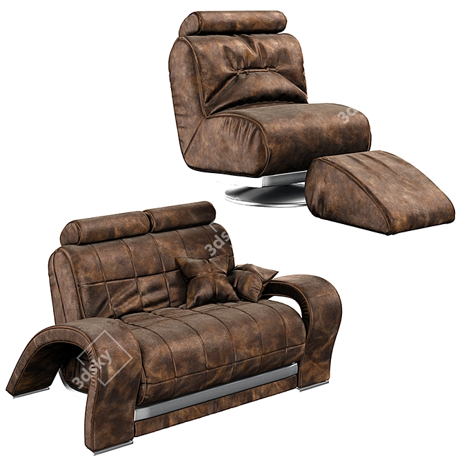 Luxury Leather Seating Set 3D model image 1