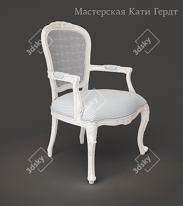 Classic Woven Armchair with Decorative Carvings 3D model image 1