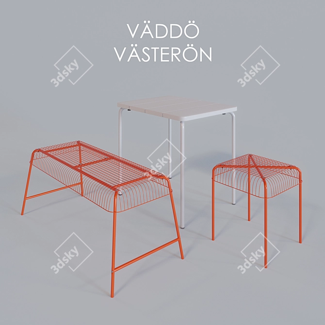 VÄDDÖ Table, VÄSTERÖN Bench, VÄSTERÖN Stool 3D model image 1