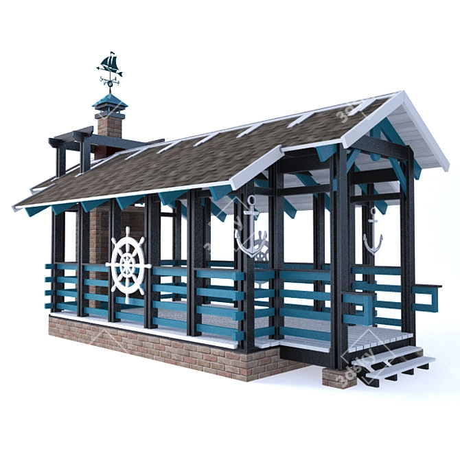 Wooden Gazebo with BBQ Pit 3D model image 1