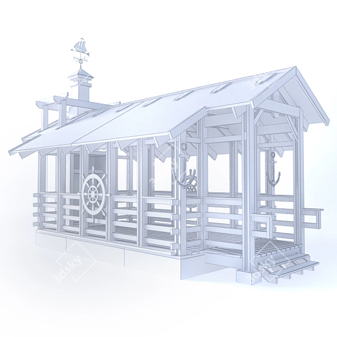 Wooden Gazebo with BBQ Pit 3D model image 2