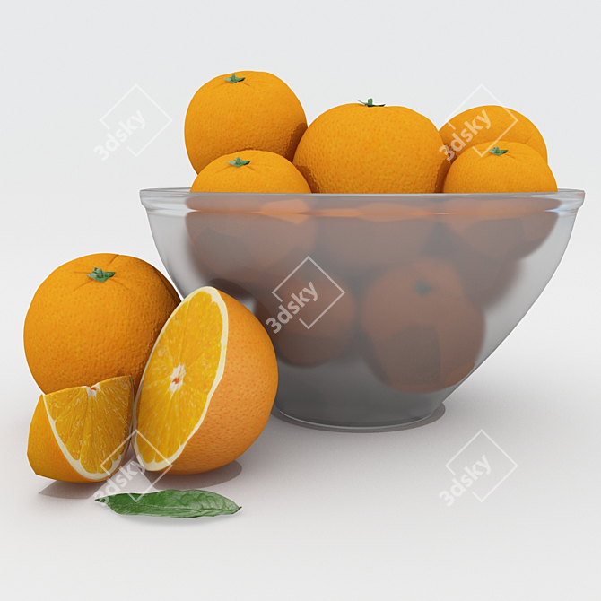 Citrus Delight: Bowl of Oranges 3D model image 2