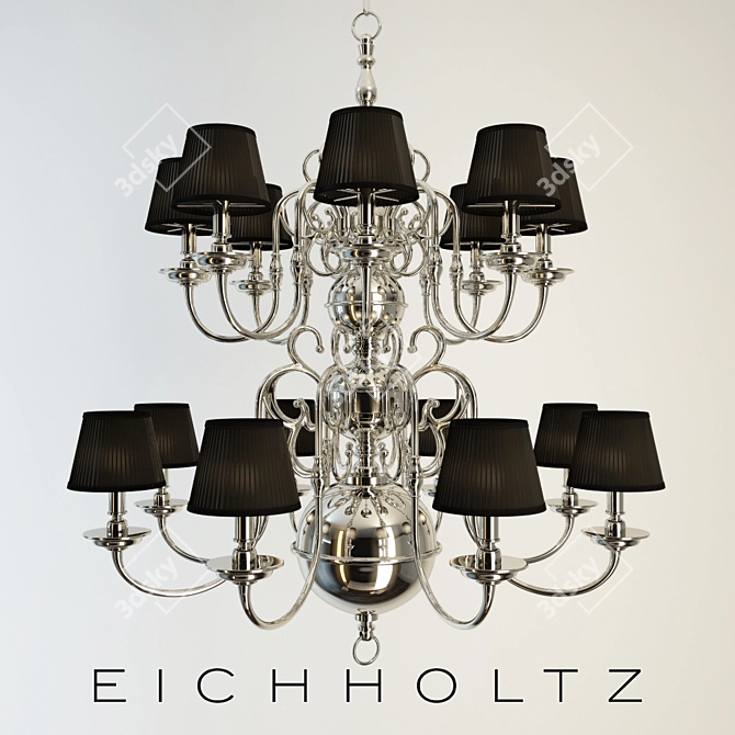 Elegant Nickel Chandelier with Black or White Shades 3D model image 1