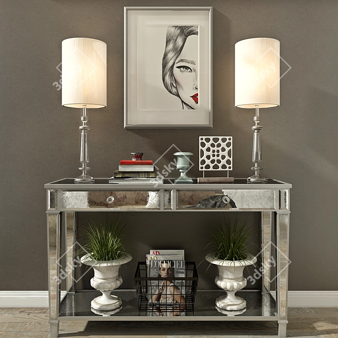 Elegant Decor Set: Mirror-Clad Dresser, Table Lamps, Urns, Vases 3D model image 1