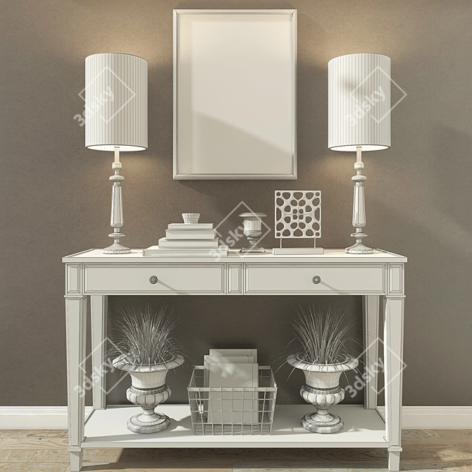 Elegant Decor Set: Mirror-Clad Dresser, Table Lamps, Urns, Vases 3D model image 2