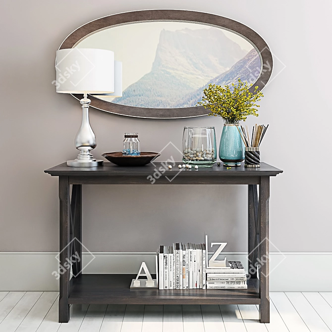 Stylish Console Set with Mirror & Lamp 3D model image 1