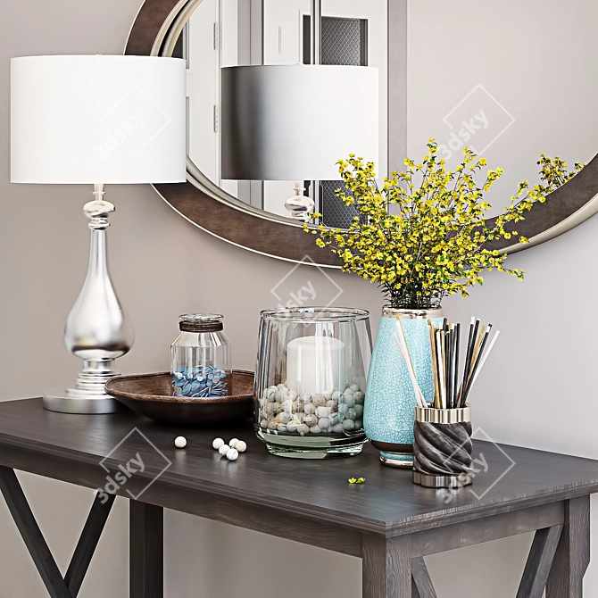 Stylish Console Set with Mirror & Lamp 3D model image 2