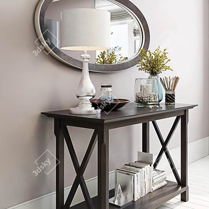 Stylish Console Set with Mirror & Lamp 3D model image 3