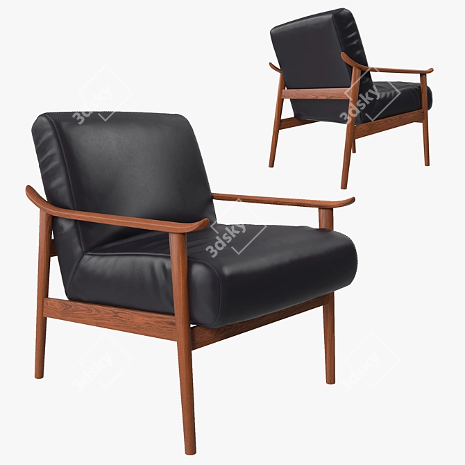 Sleek Mid-Century Leather Chair 3D model image 1