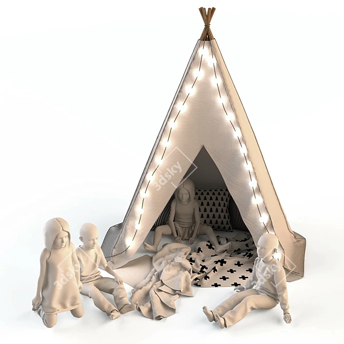 Playtime Paradise: Kids' Tent with Seated Mannequins 3D model image 1