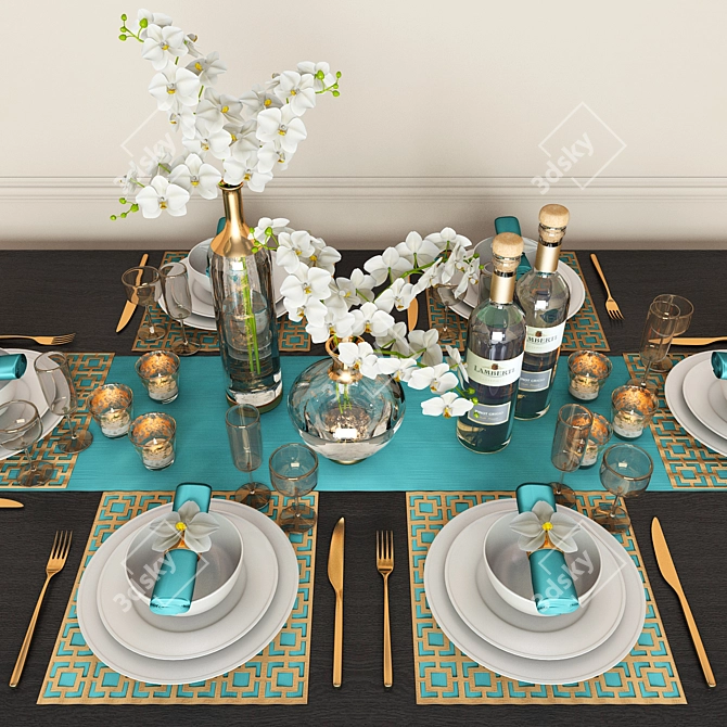 Elegant Orchid Table Setting 3D model image 1