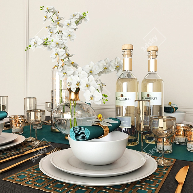 Elegant Orchid Table Setting 3D model image 2